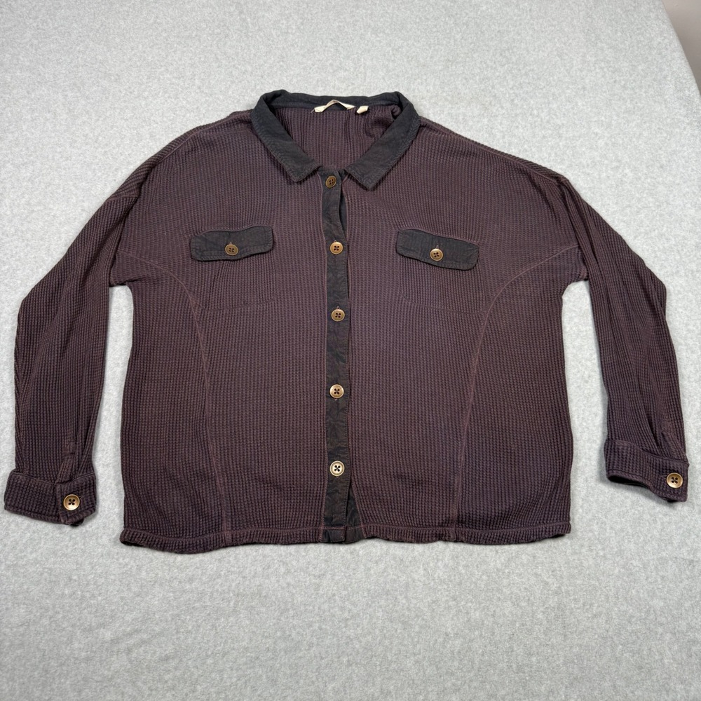 Soft Surroundings Audra Plum Waffle Knit Button Down Shirt XL Oversized Thermal
